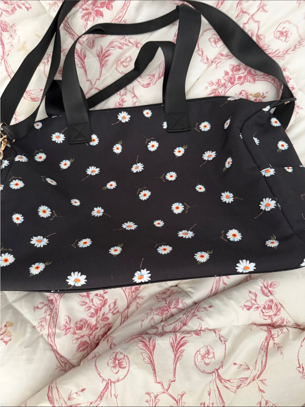Alice + Olivia Black Daisy-Print Tote with Gold Hardware